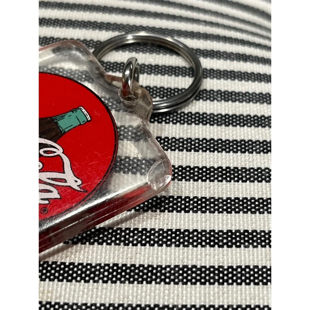 Vintage 1991 Coca-Cola Keychain Red Disc Bottle Logo Acrylic Key Fob Soda Pop